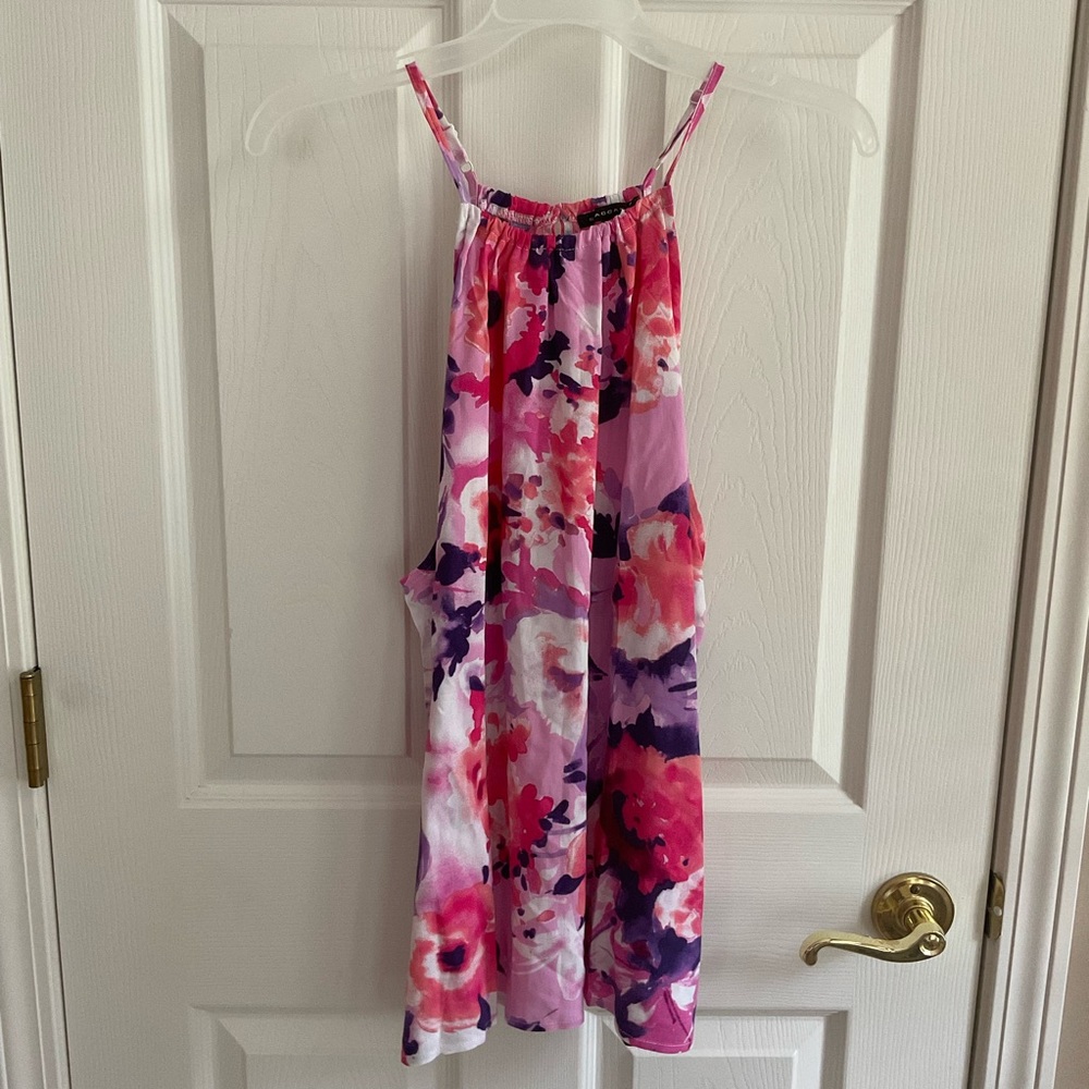 Staccato Pink and Purple Floral Blouse. Casual Outfit. Tunic Style Shirt.